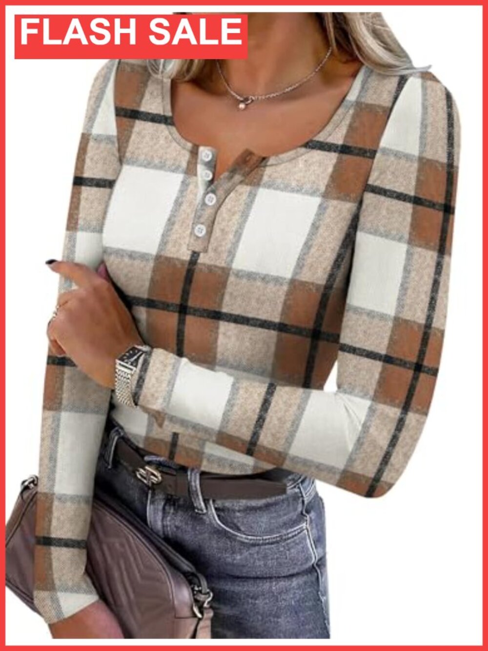 Womens Long Sleeve Henley Shirt Slim Fit Button Up Casual Top